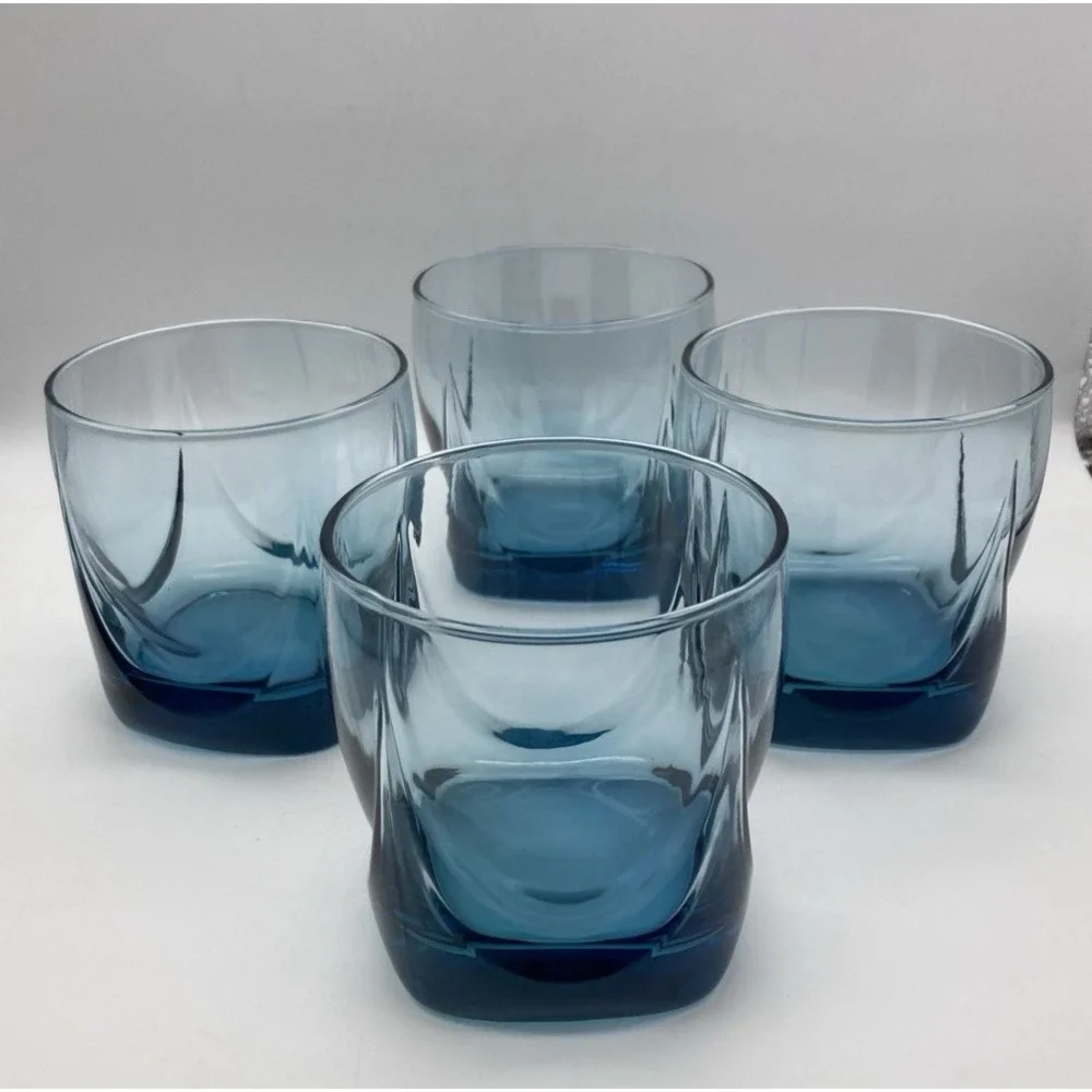 Vintage Set of 4 Libby IMPERIAL BLUE MISTY Double Old Fashioned Glasses Blue 8oz